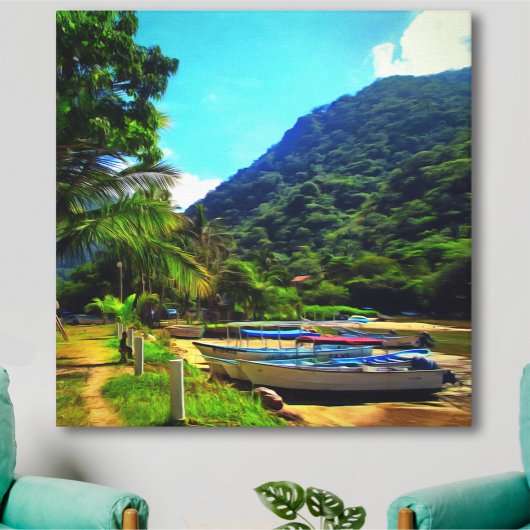 Mismaloya Boats op de rivier 0350 Art Canvas Afdruk