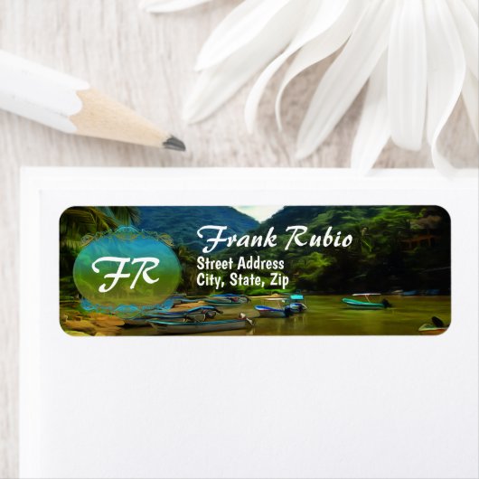 Mismaloya River Vissen Boats 0344 Adres Etiket (Insitu)