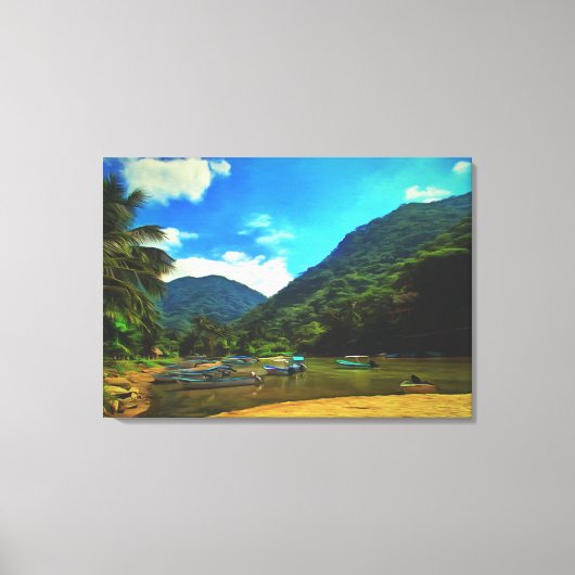 Mismaloya, Vissende Boats 0344 art. Canvas Afdruk (Voorkant)