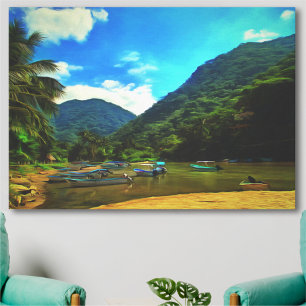 Mismaloya, Vissende Boats 0344 art. Canvas Afdruk