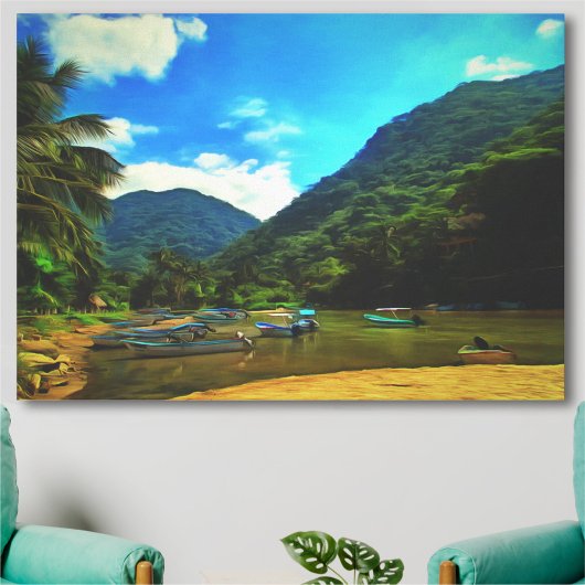 Mismaloya, Vissende Boats 0344 art. Canvas Afdruk