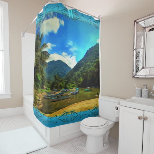 Mismaloya, Vissende Boats 0344 Douchegordijn (In situ)