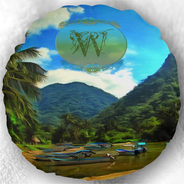 Mismaloya, Vissende Boats 0344 Rond Kussen (Creator heeft geüpload)