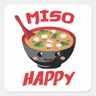 Miso Happy Funny Food Kawaii Vierkante Sticker