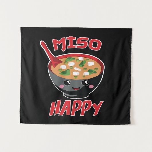 Miso Happy Funny Food Kawaii Wandkleed (Voorkant (horizontaal))
