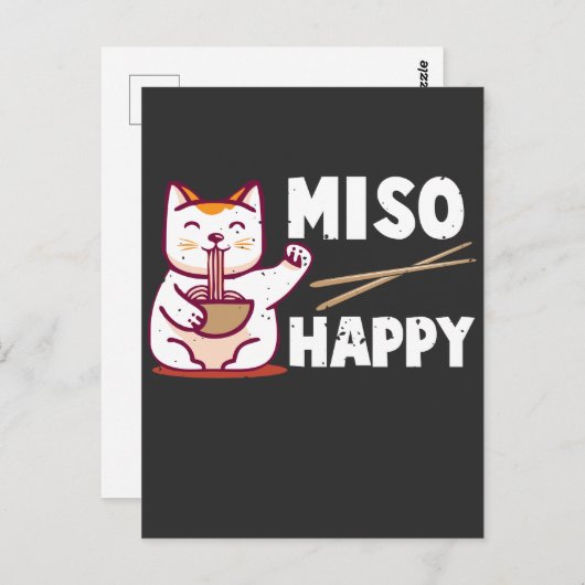 Miso Happy Japans kat Lover Ramen Pun Briefkaart (Voorkant / Achterkant)
