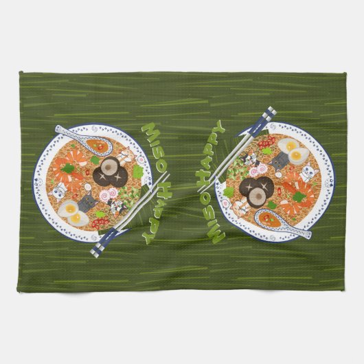 Miso Happy - Kawaii Ramen Cats Theedoek (Horizontaal)