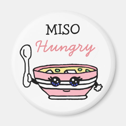 MISO Hungry, grappige Miso Soup Cartoon Food Pun Magneet (Voorkant)