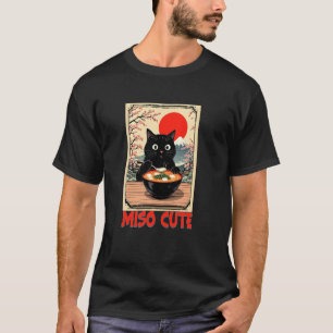 Miso Schattige Zwarte Kat met Soep Japanse Poster  T-shirt