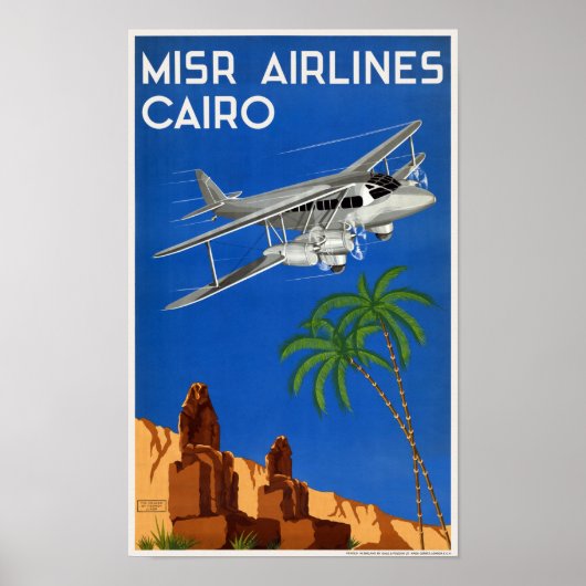MISR Airlines Cairo Egypt Vintage Poster 1935 (Voorkant)