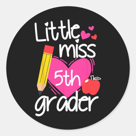 Miss 5e graad eerste dag van Hallo vijfde grage Ronde Sticker (Voorkant)