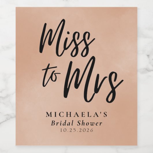 Miss aan mevrouw Terracotta Calligraphy Vrijgezell Wijn Etiket (Enkel label)