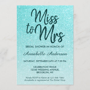 Miss aan Mrs Blauwgroen Green Glitter Glam Vrijgez Kaart