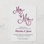 Miss aan Mrs. bridal douche uitnodiging roze glitt (Voorkant / Achterkant)