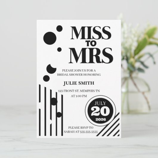Miss aan Mrs Bridal Shower Uitnodiging (Staand voorkant)