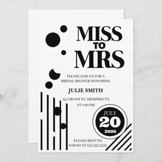 Miss aan Mrs Bridal Shower Uitnodiging (Voorkant / Achterkant)