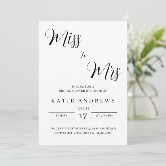 Miss aan Mrs Bridal Shower Uitnodiging (Staand voorkant)