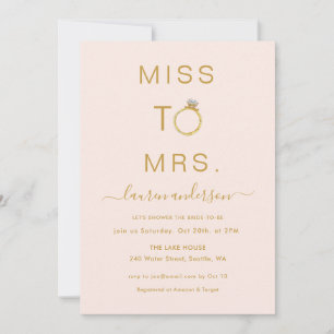 Miss aan Mrs Modern blush Bridal doueping Kaart