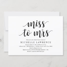 Miss aan Mrs., Modern Bridal Shower Uitnodiging