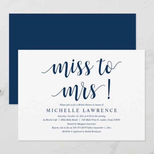 Miss aan Mrs., Modern Bridal Shower Uitnodiging (Voorkant / Achterkant)