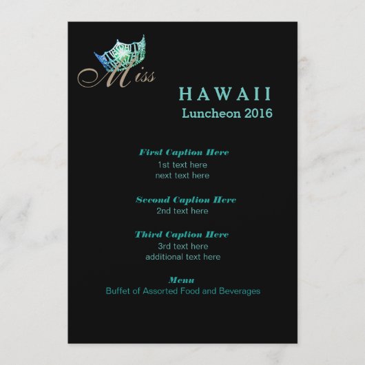 Miss America Black Shimmer Luncheon Programma Kaar (Voorkant)