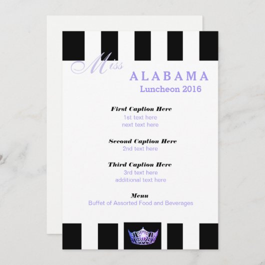 Miss America Black Stripe Luncheon Programma Kaart (Voorkant / Achterkant)