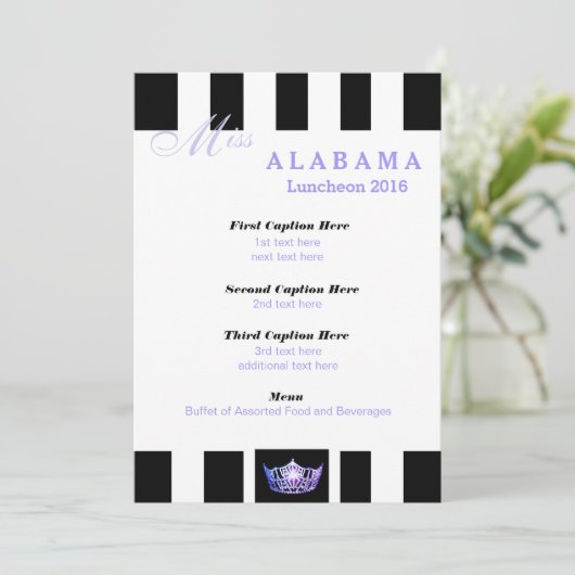 Miss America Black Stripe Luncheon Programma Kaart (Staand voorkant)