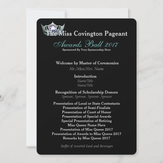 Miss America Blauwgroen Crown Awards Ball Program  (Voorkant)