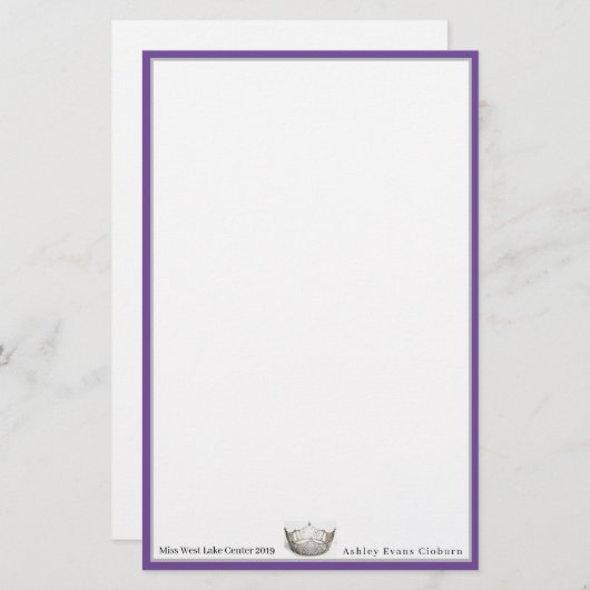 Miss America Crown & Custom Name Stationery Sheets Briefpapier (Voorkant / Achterkant)