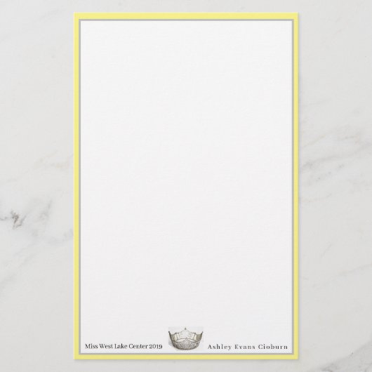 Miss America Crown & Custom Name Stationery Sheets Briefpapier (Voorkant)