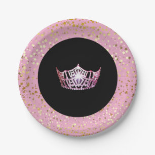 Miss America Crown Paper Borden-Golden Stars PInk Papieren Bordje