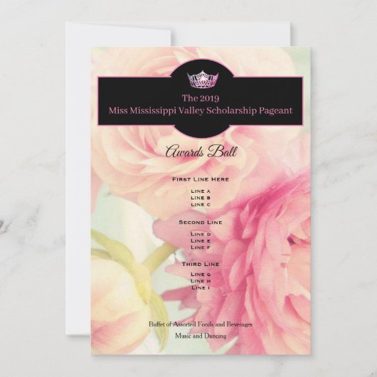 Miss America Crown Peonies Awards Ball-programma Kaart (Voorkant)