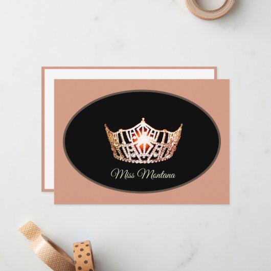 Miss America Flat Note Kaart-Gold Crown/Peach Notitiekaartje (Voorkant / Achterkant in situ)