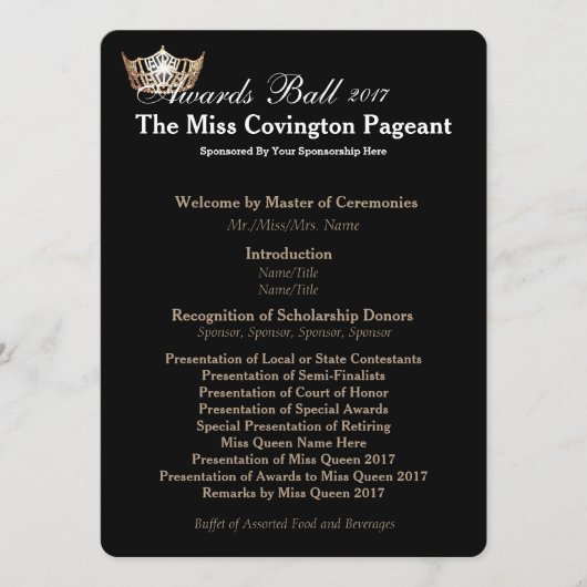 Miss America Gold Crown 2 Awards Ball Program Kaar Programmakaart (Voorkant)