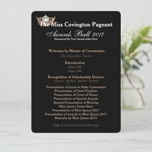 Miss America Gold Crown 2 Awards Ball Program Kaar Programmakaart (Staand voorkant)