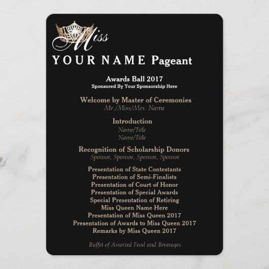 Miss America Gold Crown Awards Bal Programma Kaart (Voorkant)