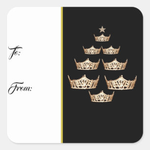 Miss America Kroon Kerstboom Gift Tags Vierkante Sticker