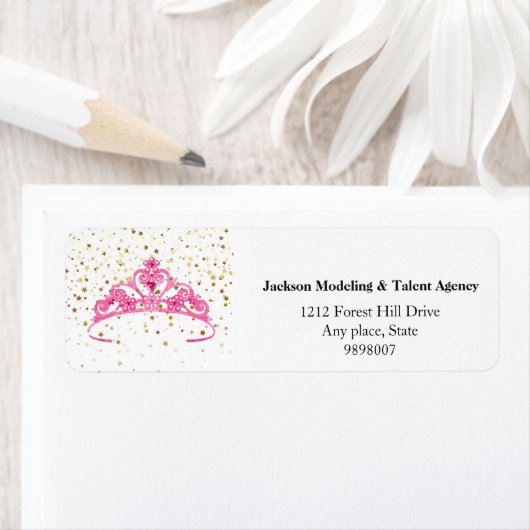 Miss America Pink Tiara Stars Adresetiketten Etiket (Insitu)