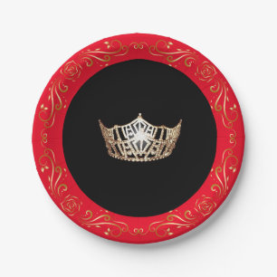 Miss America Red Gold Crown 7" papieren Borden Bordje