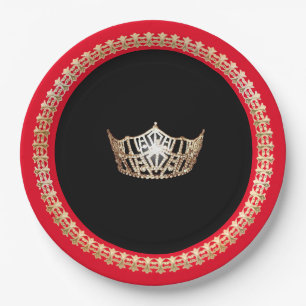 Miss America Red Gold Crown Bord van 9-inch papier