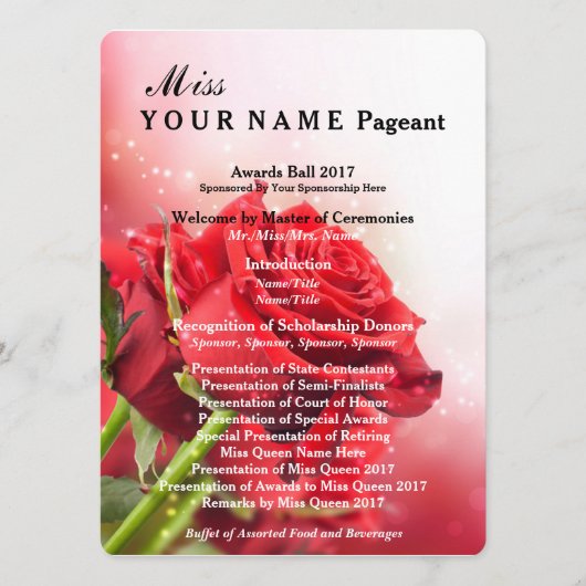 Miss America Red Rose Pageant Awards Bal Programma Programmakaart (Voorkant)