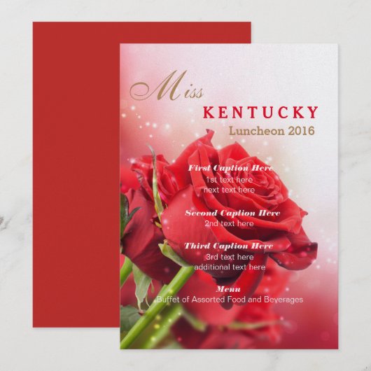 Miss America Red Roses Luncheon Programma Kaart (Voorkant / Achterkant)