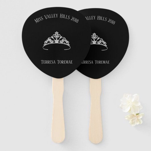 Miss America Rodeo Silver Crown Tiara Paddle Fan Handwaaier (Voorkant en achterkant)