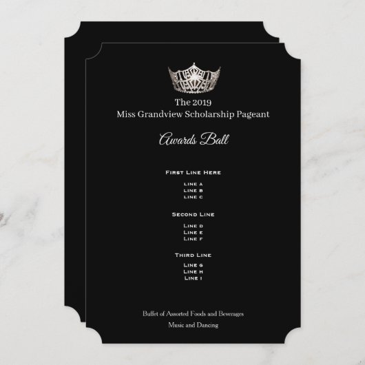Miss America Silver Crown Awards Ball Program Kaart (Voorkant / Achterkant)