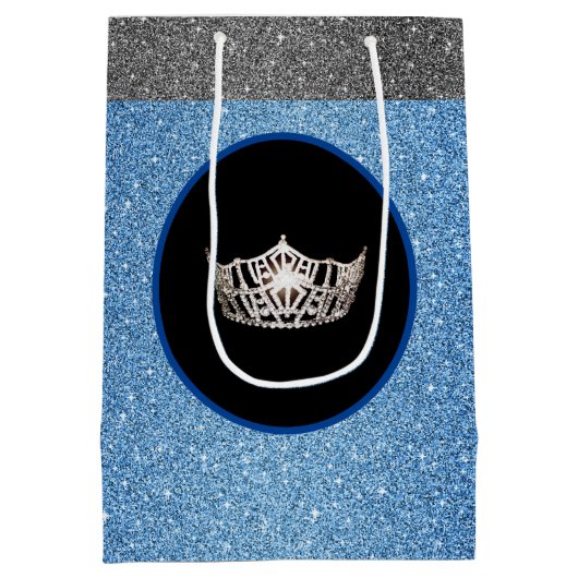 Miss America Silver Crown Blue FX GlitterGift Bag Medium Cadeauzakje (Achterkant)