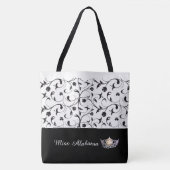 Miss America Silver Crown Canvas tas-BLK Scroll Tote Bag (Voorkant)