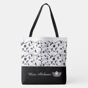 Miss America Silver Crown Canvas tas-BLK Scroll Tote Bag