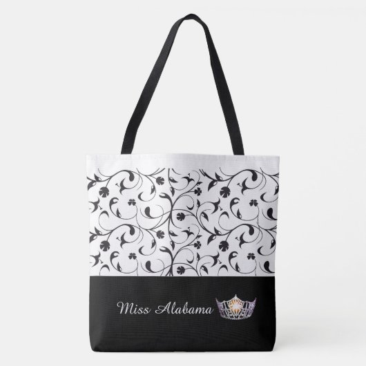 Miss America Silver Crown Canvas tas-BLK Scroll Tote Bag (Voorkant)