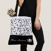 Miss America Silver Crown Canvas tas-BLK Scroll Tote Bag (Dichtbij)