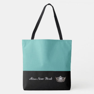Miss America Silver Crown Canvas tas-Large Aqua Tote Bag